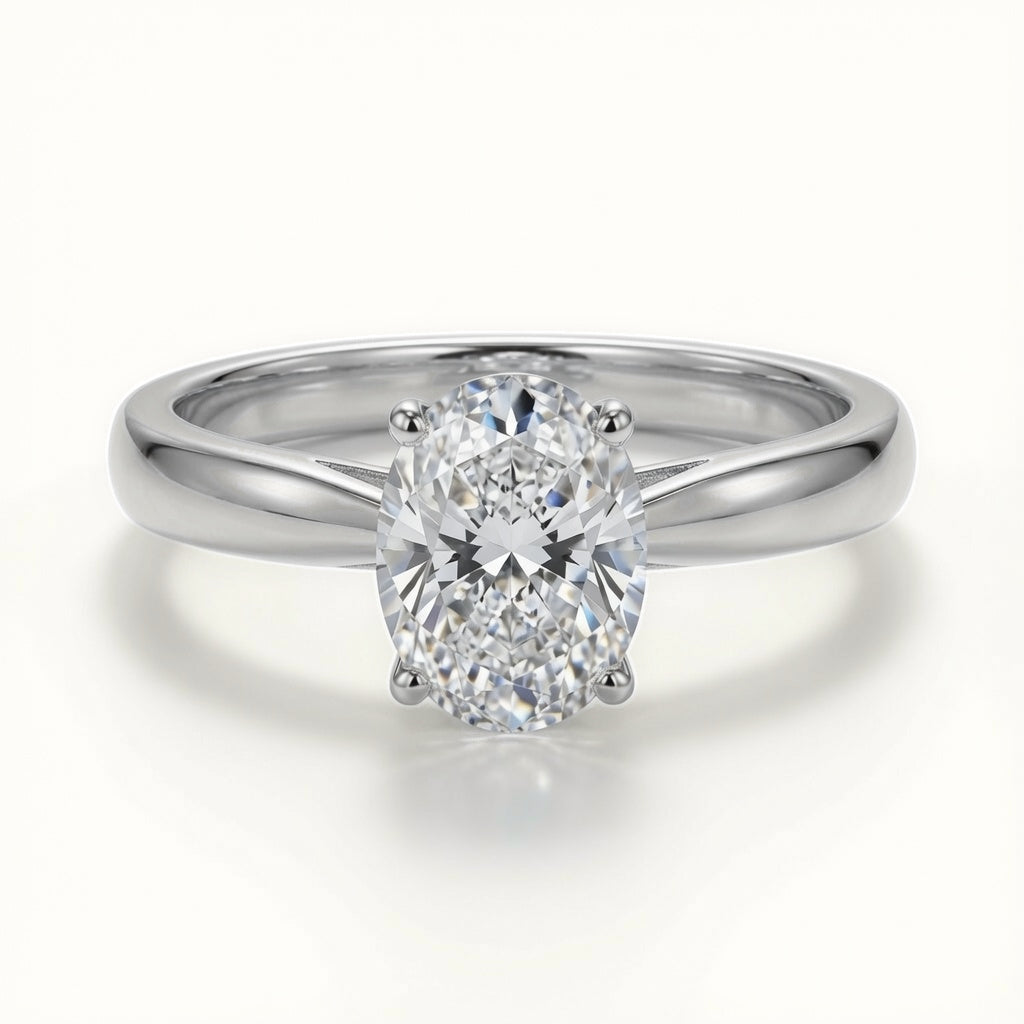 9ct White Gold, 1.00ct Oval Cubic Zirconia Wed-fit Solitaire Ring
