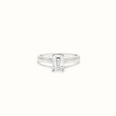 9ct White Gold, 1.00ct Emerald Cut Cubic Zirconia Wed-fit Solitaire Ring