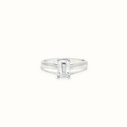 9ct White Gold, 1.00ct Emerald Cut Cubic Zirconia Wed-fit Solitaire Ring