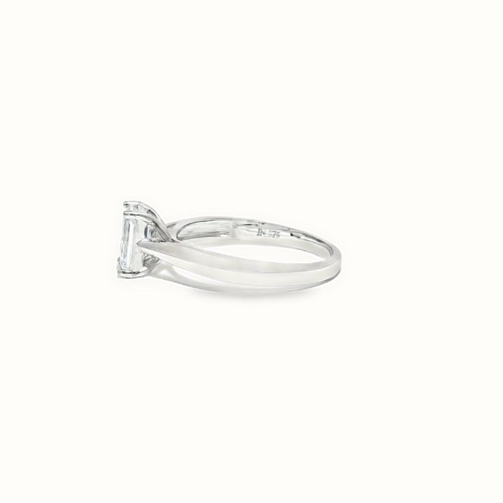 9ct White Gold, 1.00ct Emerald Cut Cubic Zirconia Wed-fit Solitaire Ring