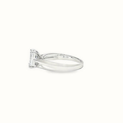 9ct White Gold, 1.00ct Emerald Cut Cubic Zirconia Wed-fit Solitaire Ring