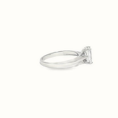 9ct White Gold, 1.00ct Emerald Cut Cubic Zirconia Wed-fit Solitaire Ring