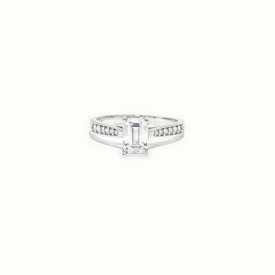 9ct White Gold, 1.00ct Emerald Cut Cubic Zirconia Wed-fit Engagement Ring