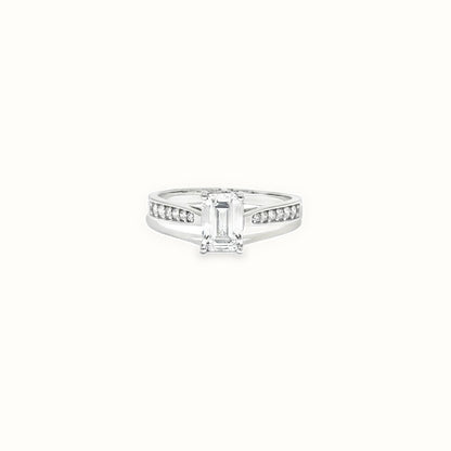9ct White Gold, 1.00ct Emerald Cut Cubic Zirconia Wed-fit Engagement Ring