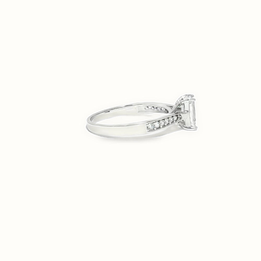9ct White Gold, 1.00ct Emerald Cut Cubic Zirconia Wed-fit Engagement Ring