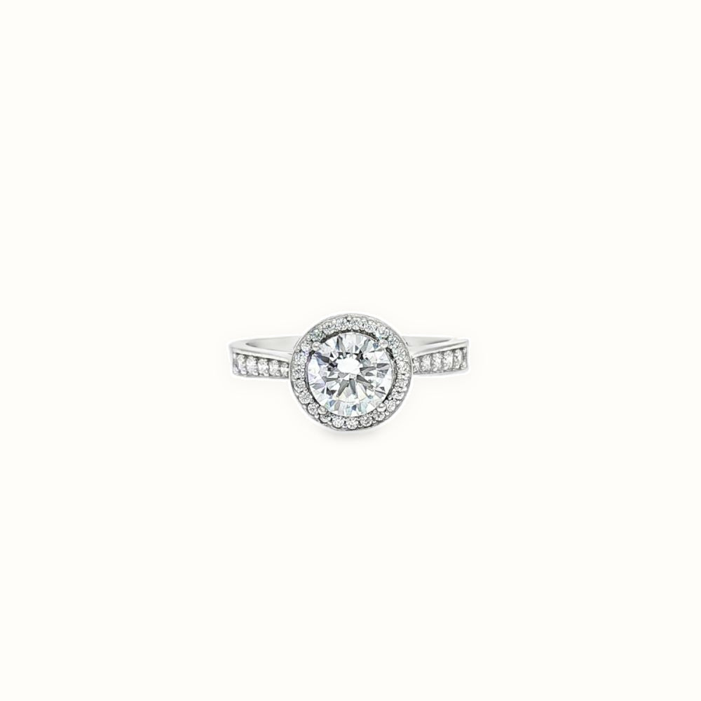 9ct White Gold, 1.00ct Round Cubic Zirconia Wed-fit Halo Ring