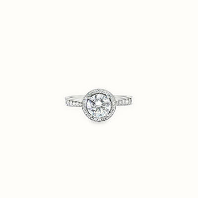 9ct White Gold, 1.00ct Round Cubic Zirconia Wed-fit Halo Ring