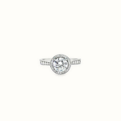 9ct White Gold, 1.00ct Round Cubic Zirconia Wed-fit Halo Ring