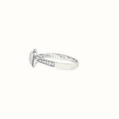 9ct White Gold, 1.00ct Round Cubic Zirconia Wed-fit Halo Ring