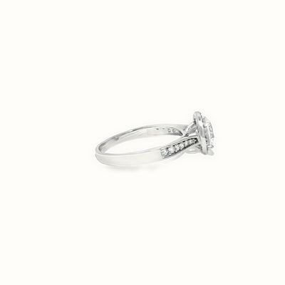 9ct White Gold, 1.00ct Round Cubic Zirconia Wed-fit Halo Ring