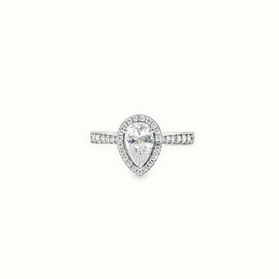 9ct White Gold, 1.00ct Pear Shape Cubic Zirconia Wed-fit Halo Ring
