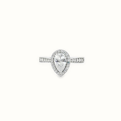 9ct White Gold, 1.00ct Pear Shape Cubic Zirconia Wed-fit Halo Ring