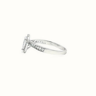 9ct White Gold, 1.00ct Pear Shape Cubic Zirconia Wed-fit Halo Ring