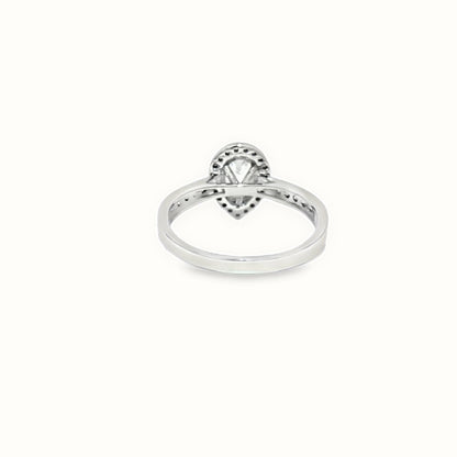 9ct White Gold, 1.00ct Pear Shape Cubic Zirconia Wed-fit Halo Ring