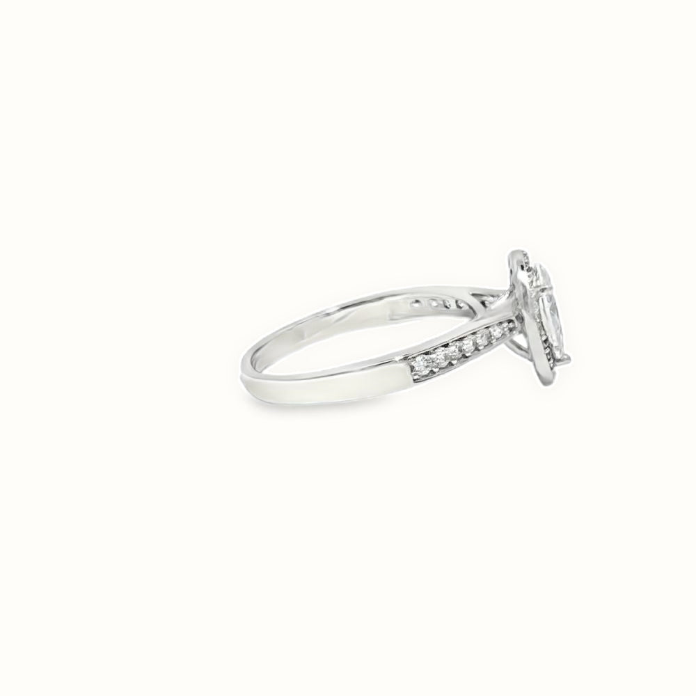9ct White Gold, 1.00ct Pear Shape Cubic Zirconia Wed-fit Halo Ring
