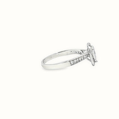 9ct White Gold, 1.00ct Pear Shape Cubic Zirconia Wed-fit Halo Ring