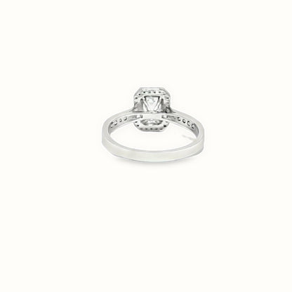 9ct White Gold, 1.00ct Emerald Cut Cubic Zirconia Wed-fit Halo Ring