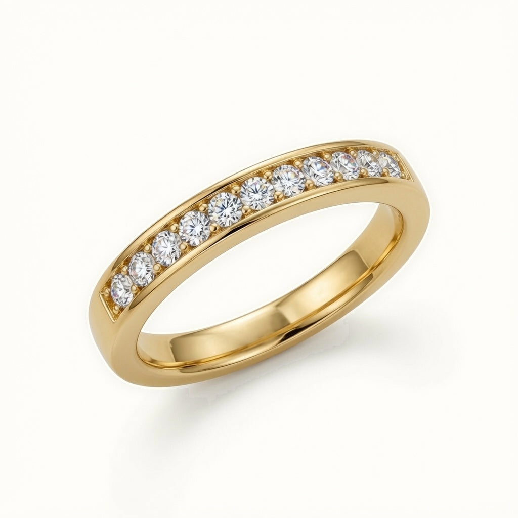 9ct Yellow Gold, Half Eternity Cubic Zirconia Ring