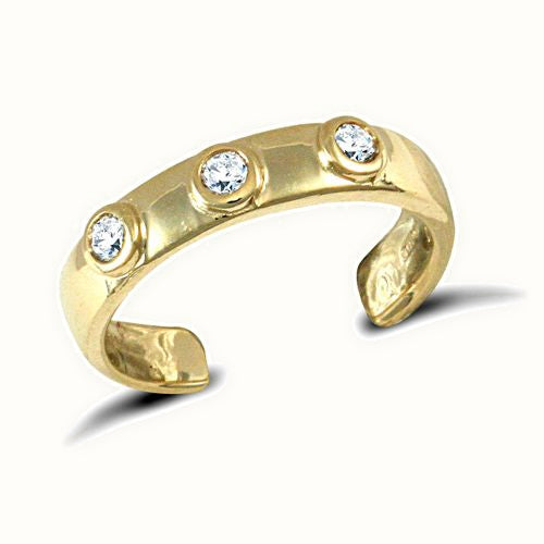 9ct Yellow Gold Three-Stone Cubic Zirconia Toe Ring
