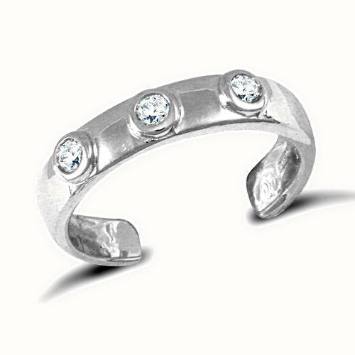 9ct White Gold Three-Stone Cubic Zirconia Toe Ring
