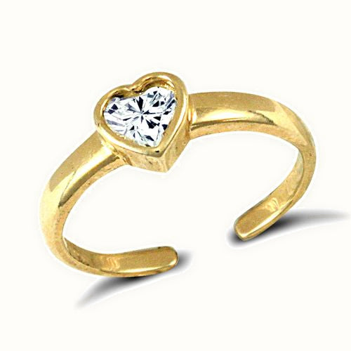 9ct Yellow Gold Cubic Zirconia Heart Toe Ring