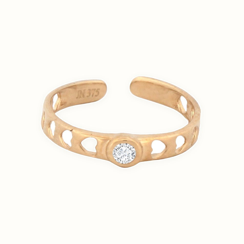 9ct Yellow Gold Cubic Zirconia and Hearts Toe Ring