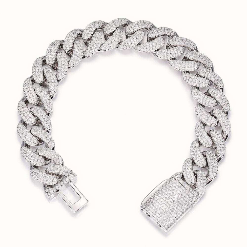 Sterling Silver CZ Set Cuban Bracelet 14.0mm – ABB200