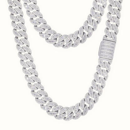 Sterling Silver Baguette CZ Set Cuban Chain 14.0mm – ABB202