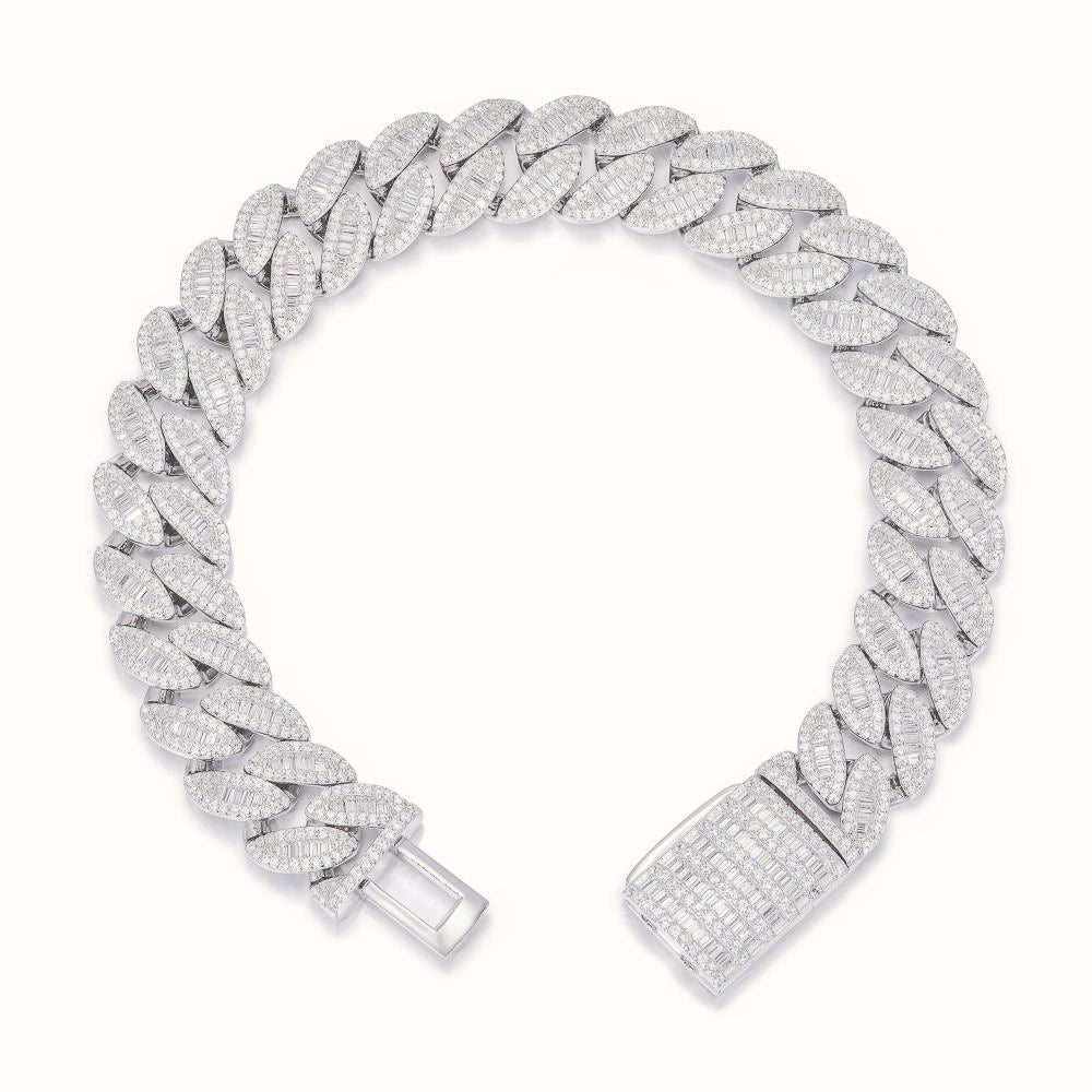 Sterling Silver Baguette CZ Set Cuban Bracelet 14.0mm – ABB202