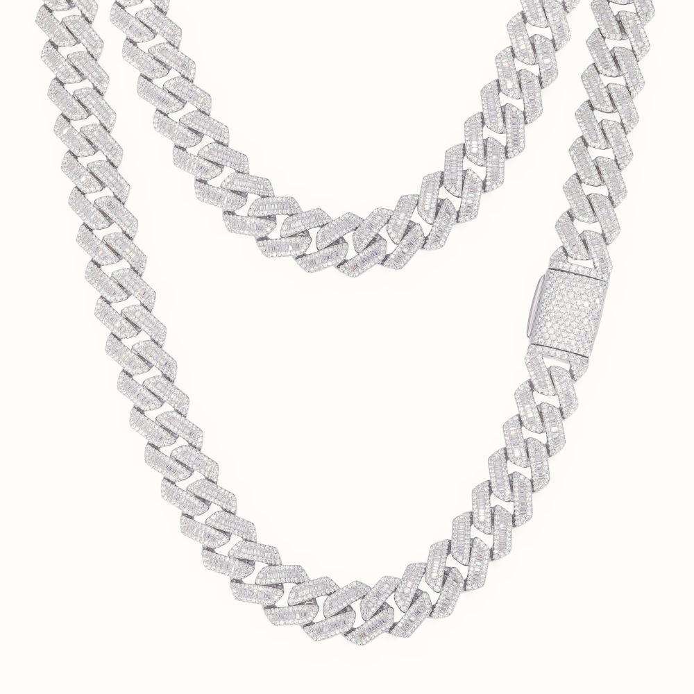 Sterling Silver Baguette CZ Set Cuban Chain 12.0mm – ABB203