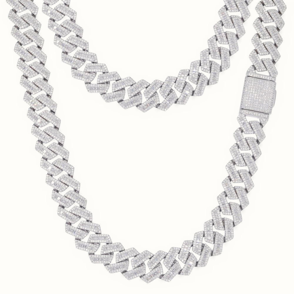 Sterling Silver Baguette CZ Set Cuban Chain 12.0mm – ABB204
