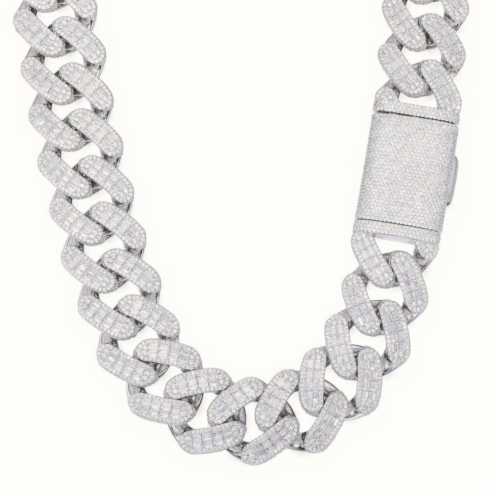 Sterling Silver Baguette CZ Set Cuban Chain 28.0mm – ABB205
