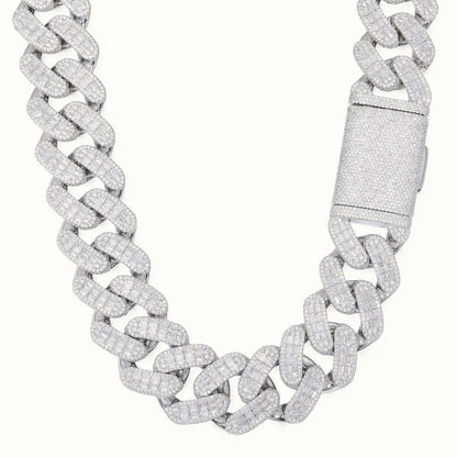 Sterling Silver Baguette CZ Set Cuban Chain 28.0mm – ABB205