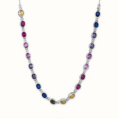 Sterling Silver Rhodium Plated Multi Col CZ Collarette with 3 inch Extender – ABB229