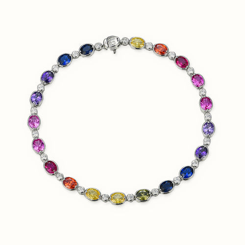 Sterling Silver Rhodium Plated Multi Col CZ Set Bracelet – ABB229
