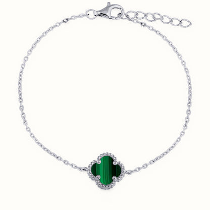 Sterling Silver Rhodium Plated Single Green Malachite Clover Bracelet – ABB231
