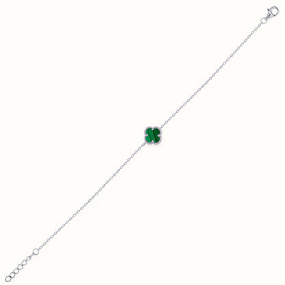 Sterling Silver Rhodium Plated Single Green Malachite Clover Bracelet – ABB231