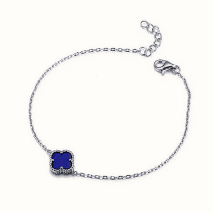 Sterling Silver Rhodium Plated Single Blue Agate Clover Bracelet – ABB233