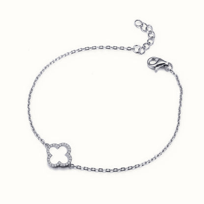 Sterling Silver Rhodium Plated CZ Set Clover Bracelet – ABB235