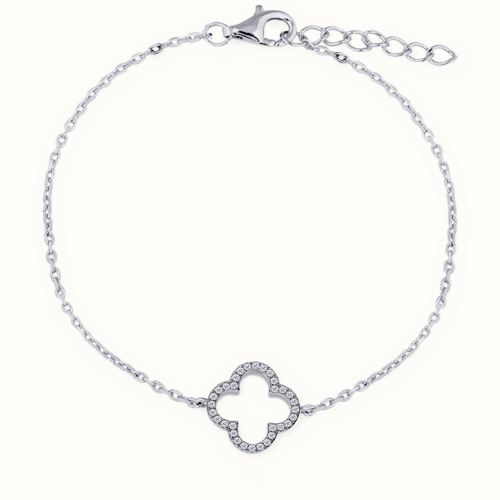 Sterling Silver Rhodium Plated CZ Set Clover Bracelet – ABB235