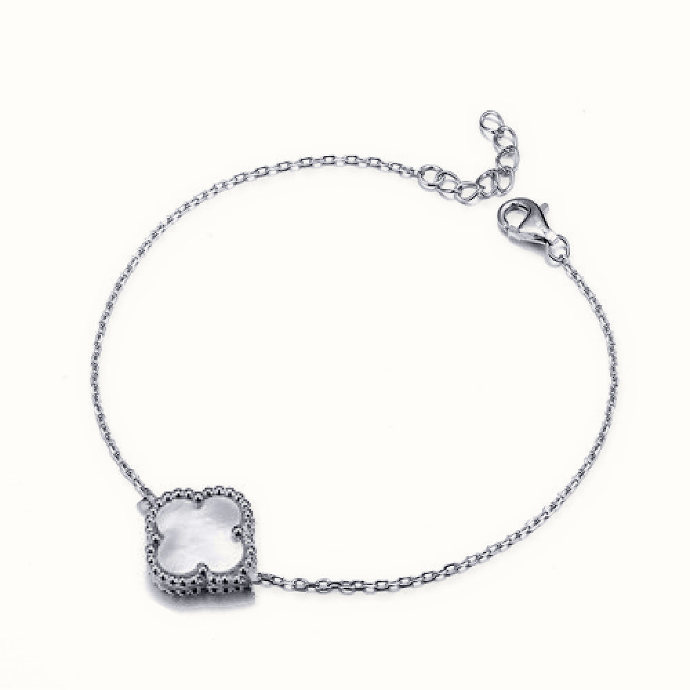 Sterling Silver Rhodium Single Clover Bracelet MOP White Colour – ABB238