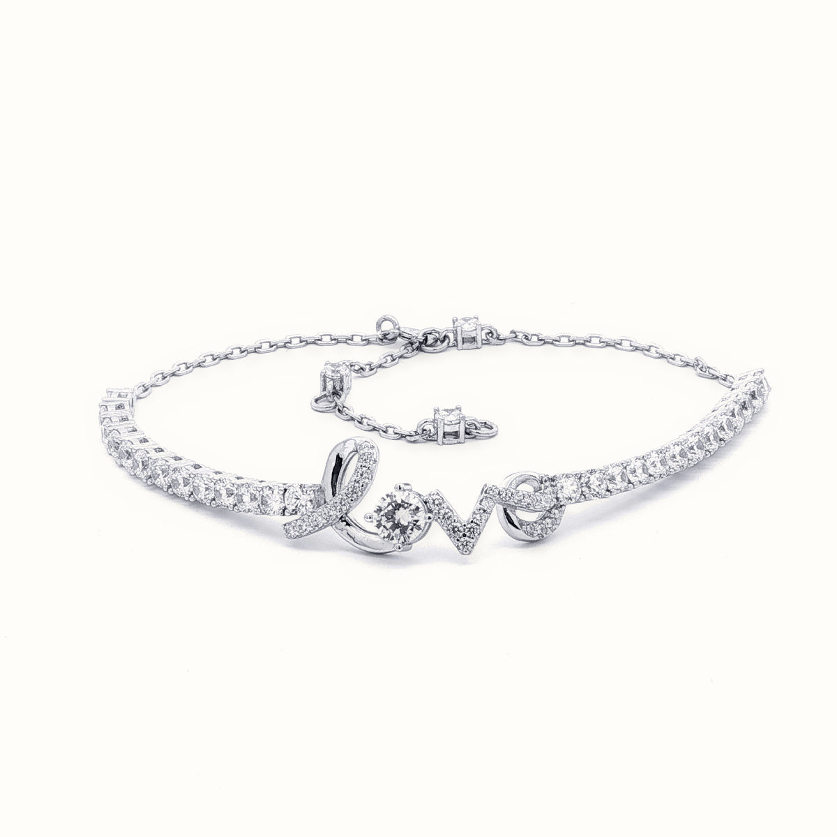 Sterling Silver CZ Set Love Bracelet With Extender – ABB255