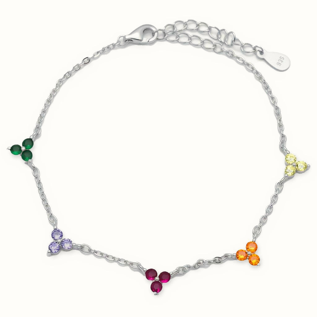 Sterling Silver Multi CZ Clover Bracelet – ABB261