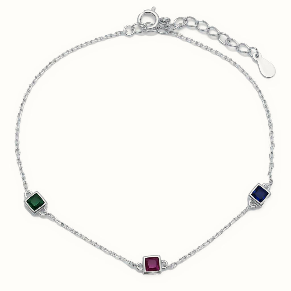 Sterling Silver Multi CZ Square Station Bracelet – ABB262