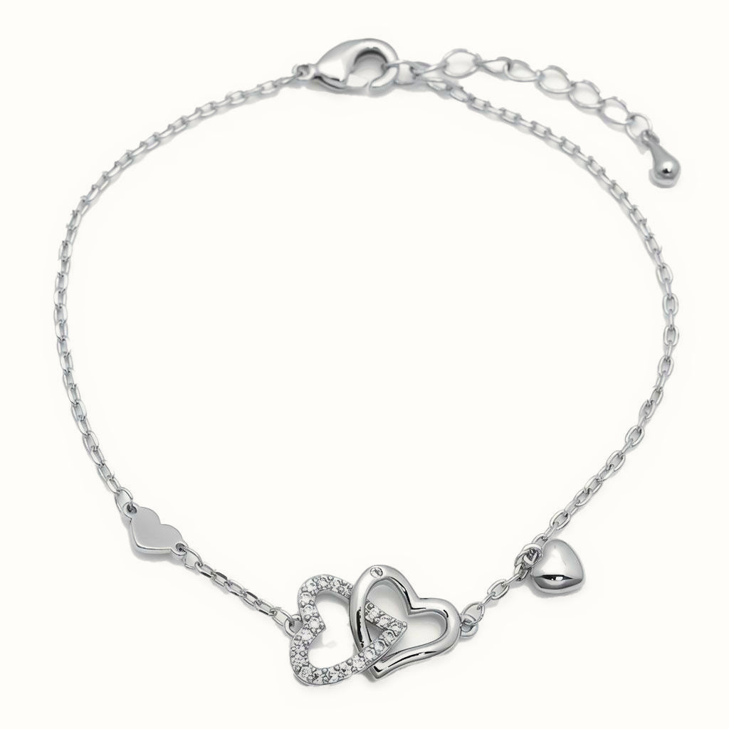 Sterling Silver CZ Double Heart Bracelet – ABB269