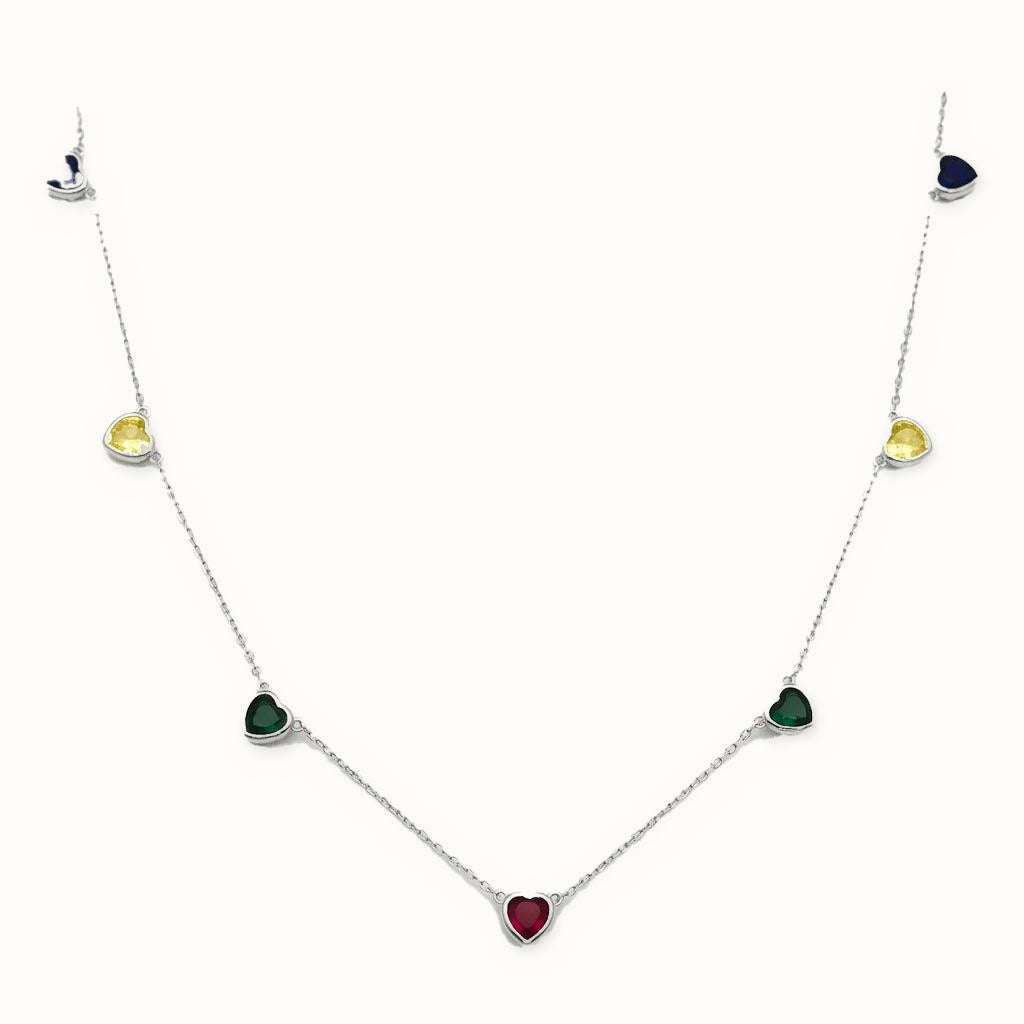 Sterling Silver Multi Heart Station Necklace – ABB274