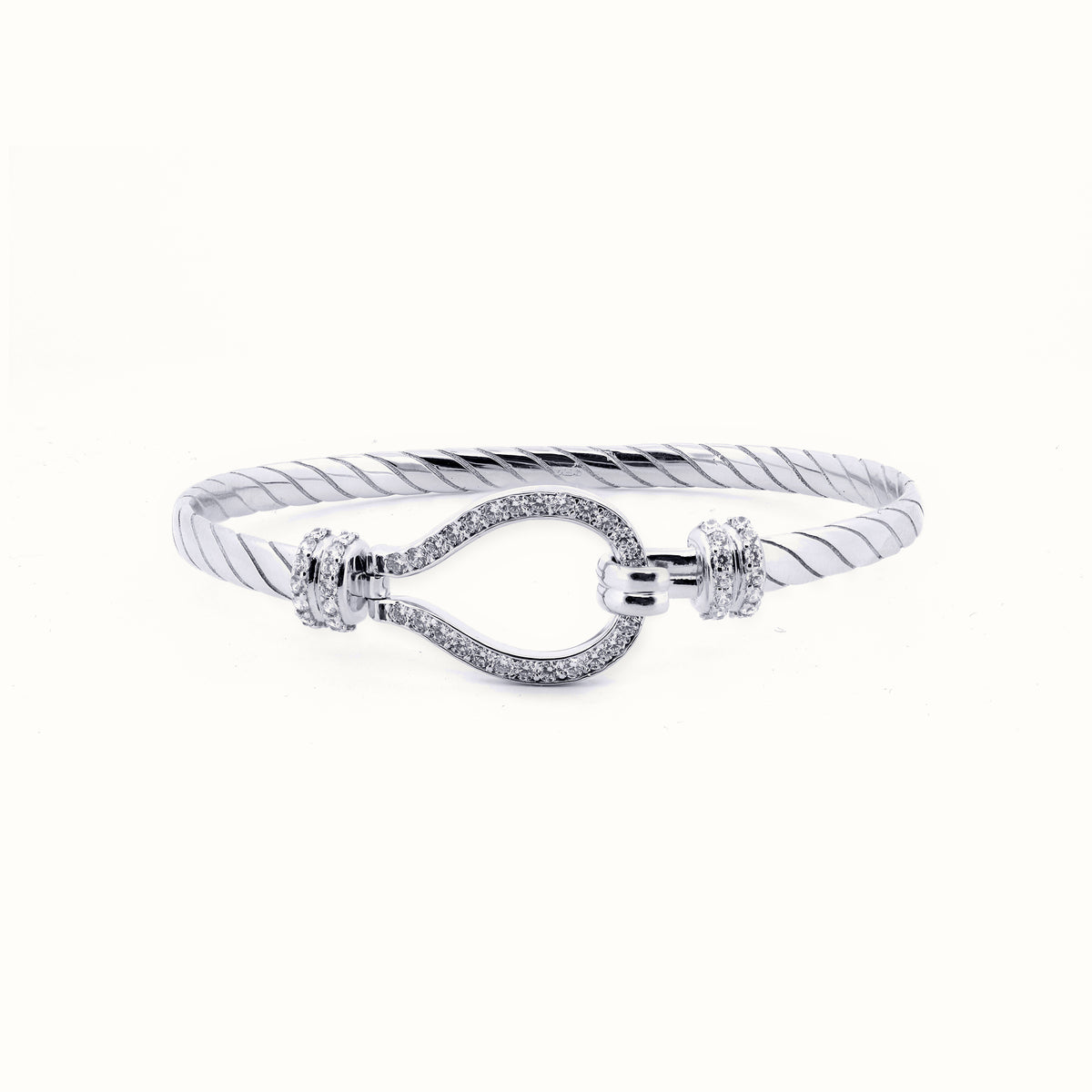 Sterling Silver Ladies CZ Set Twisted Wire Stirrup Bangle – ABG066