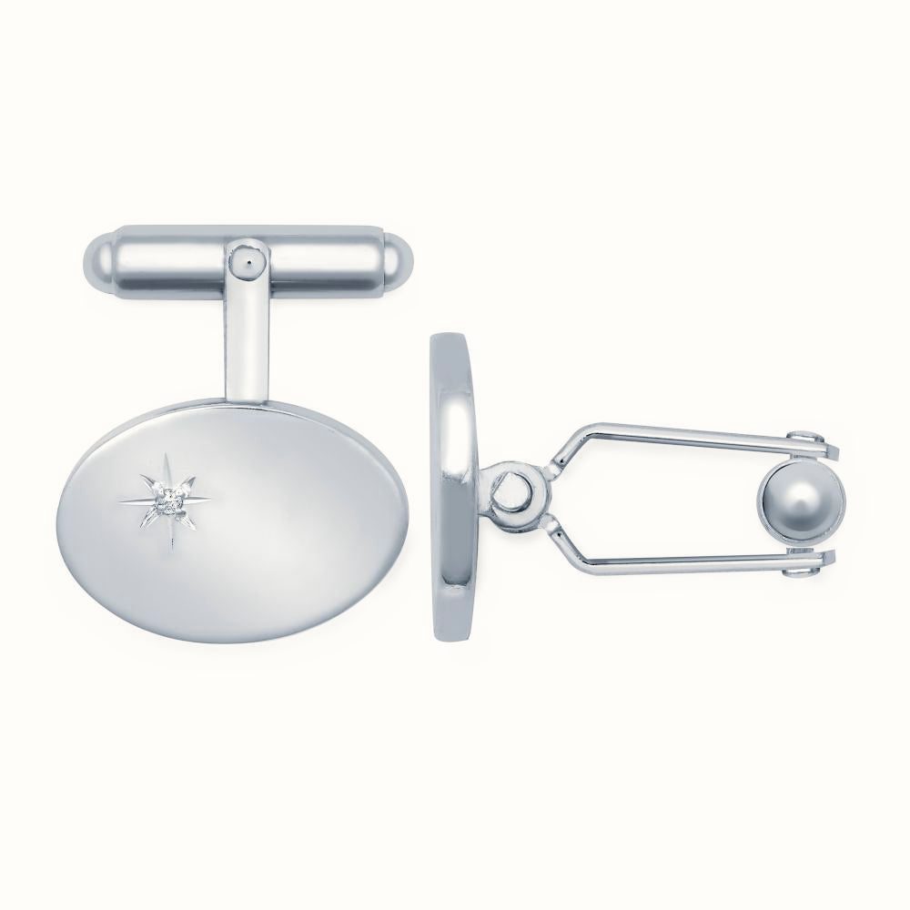 Sterling Silver Natural Diamond Set Oval Cufflinks Swivel Backs – ACL021