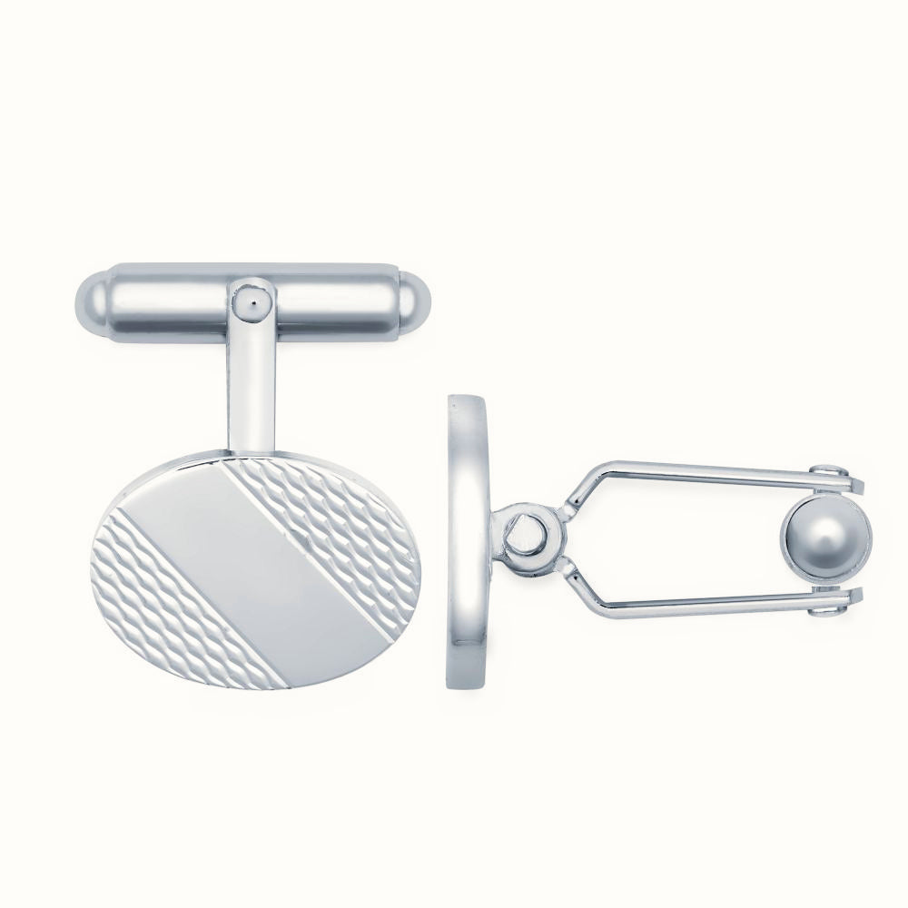 Sterling Silver Engine Turned Oval Cufflinks Swivel Backs – ACL022