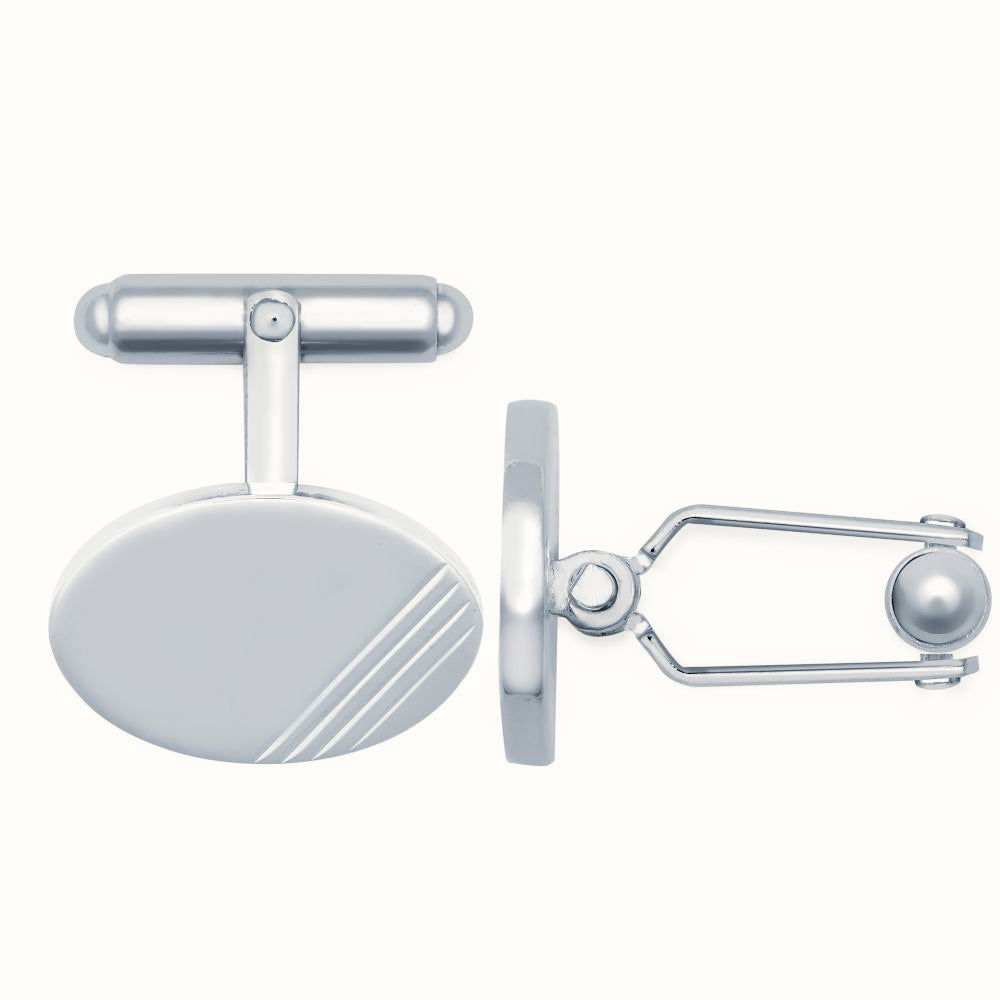 Sterling Silver Diamond Cut Oval Cufflinks Swivel Backs – ACL023
